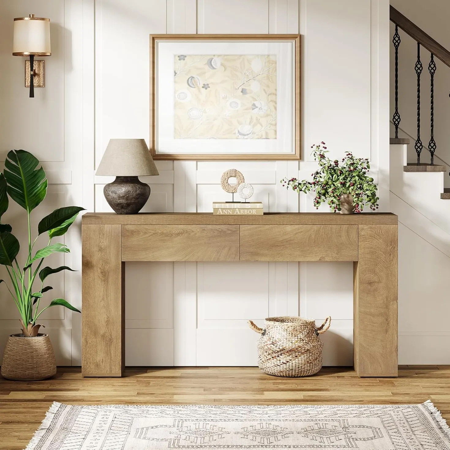 63" Console Table, Rustic Sofa Hallway Table with Drawers