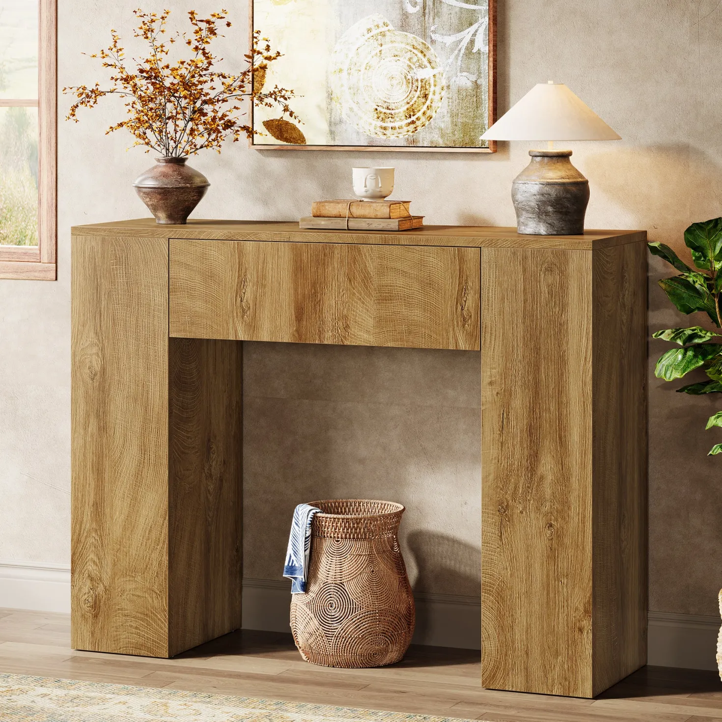 39" Console Table, Rustic Sofa Entryway Table Foyer Table with Drawer