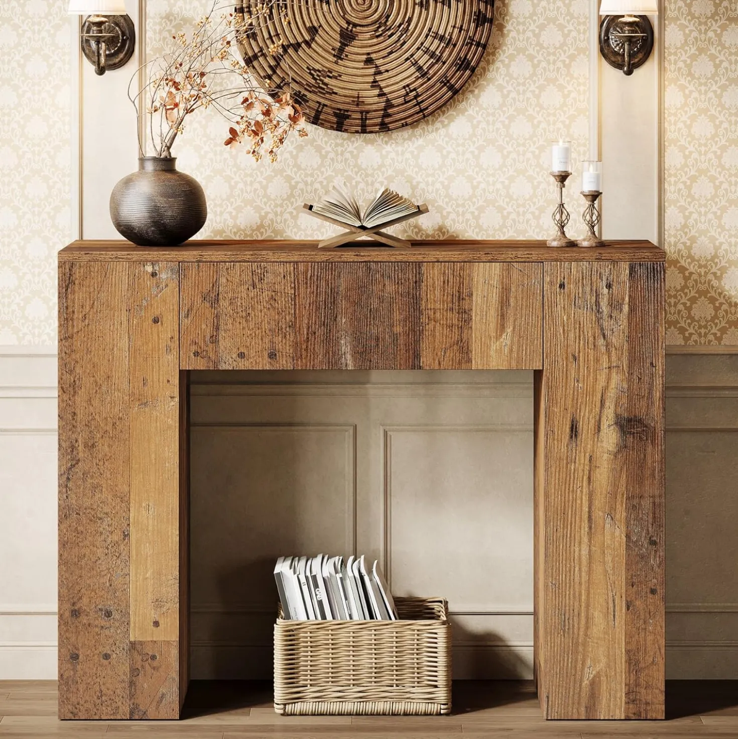 39" Console Table, Rustic Sofa Entryway Table Foyer Table with Drawer