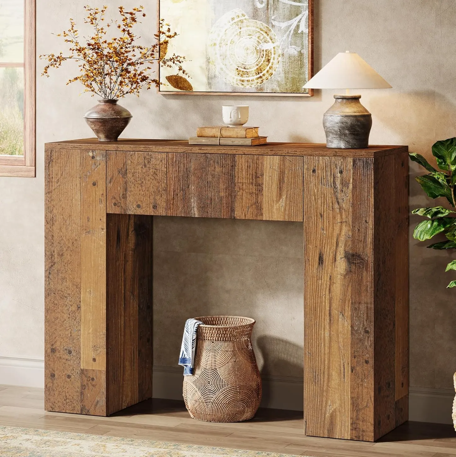 39" Console Table, Rustic Sofa Entryway Table Foyer Table with Drawer