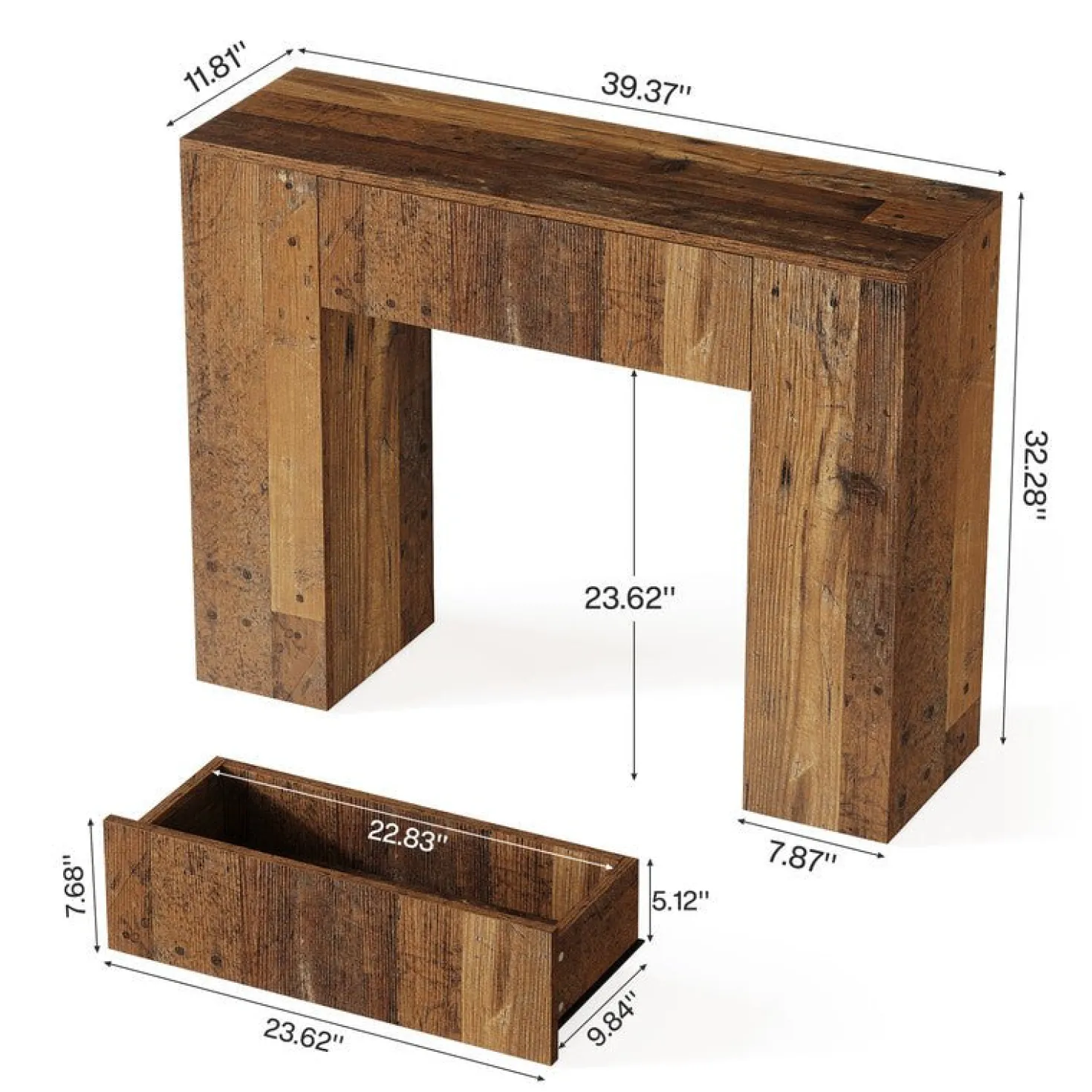 39" Console Table, Rustic Sofa Entryway Table Foyer Table with Drawer