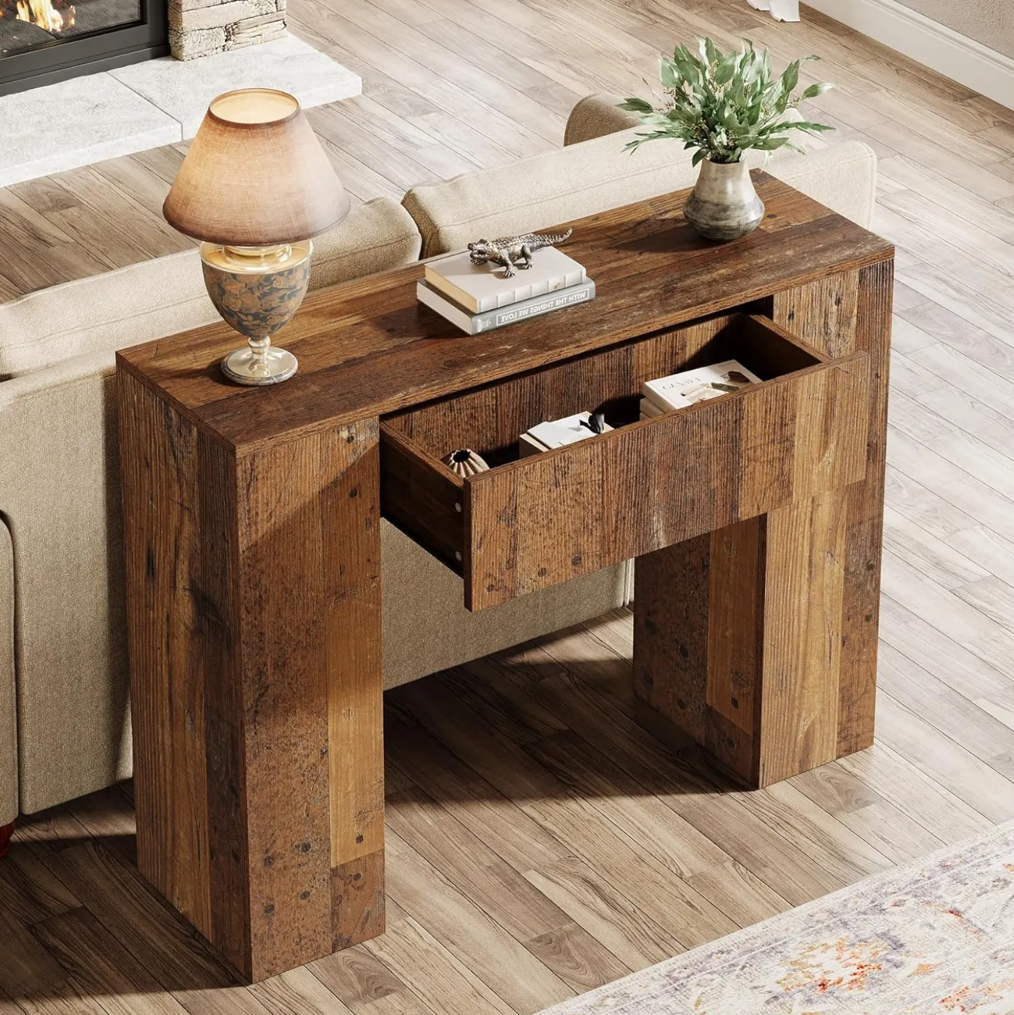 39" Console Table, Rustic Sofa Entryway Table Foyer Table with Drawer