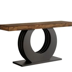 63" Console Table, Rustic Sofa Table Entryway Table with Circle Base