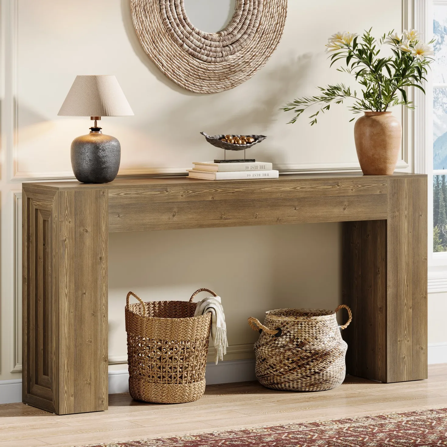 63" Console Table, Rustic Sofa Table Hallway Table with Stable Legs