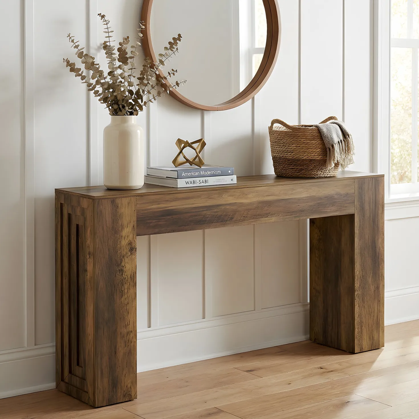 63" Console Table, Rustic Sofa Table Hallway Table with Stable Legs