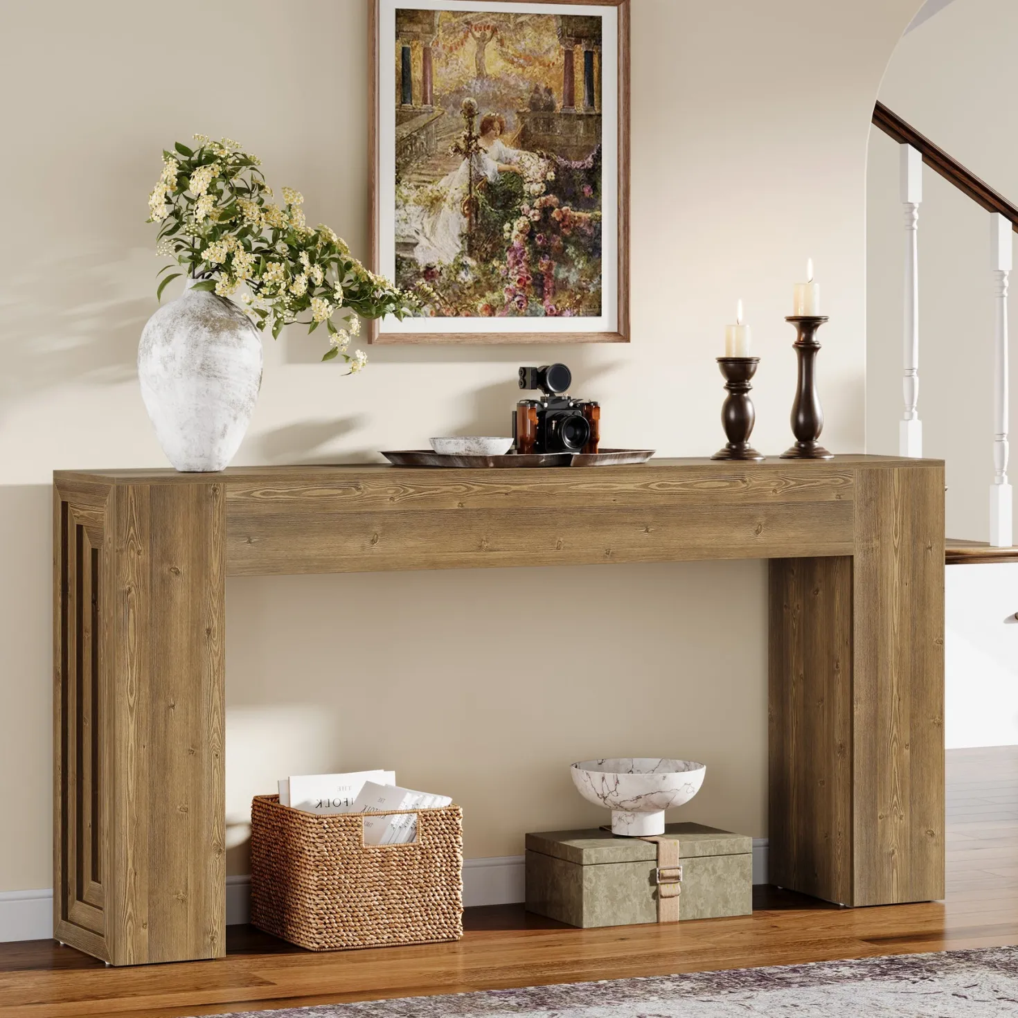 63" Console Table, Rustic Sofa Table Hallway Table with Stable Legs