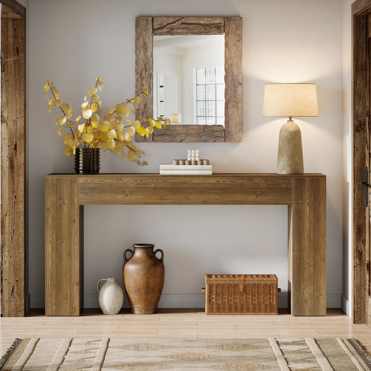 63" Console Table, Rustic Sofa Table Hallway Table with Stable Legs