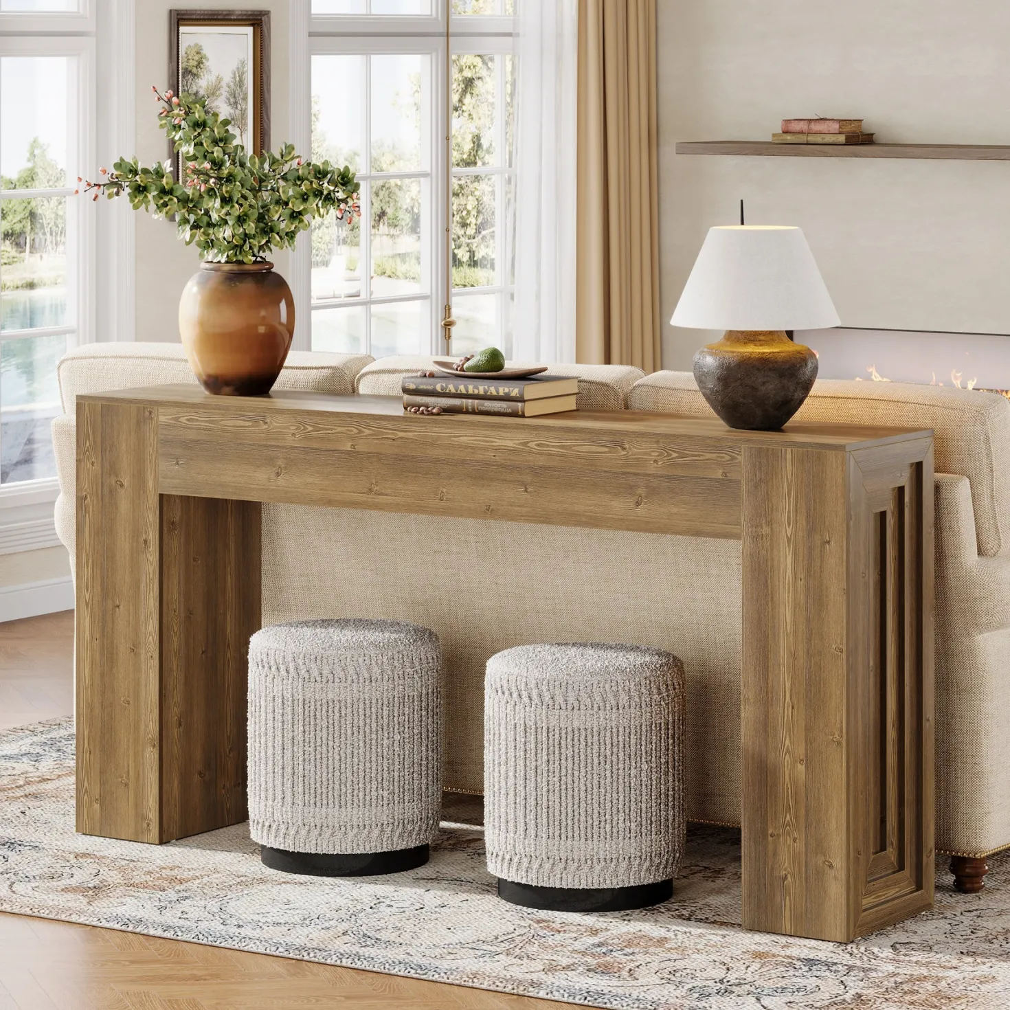 63" Console Table, Rustic Sofa Table Hallway Table with Stable Legs