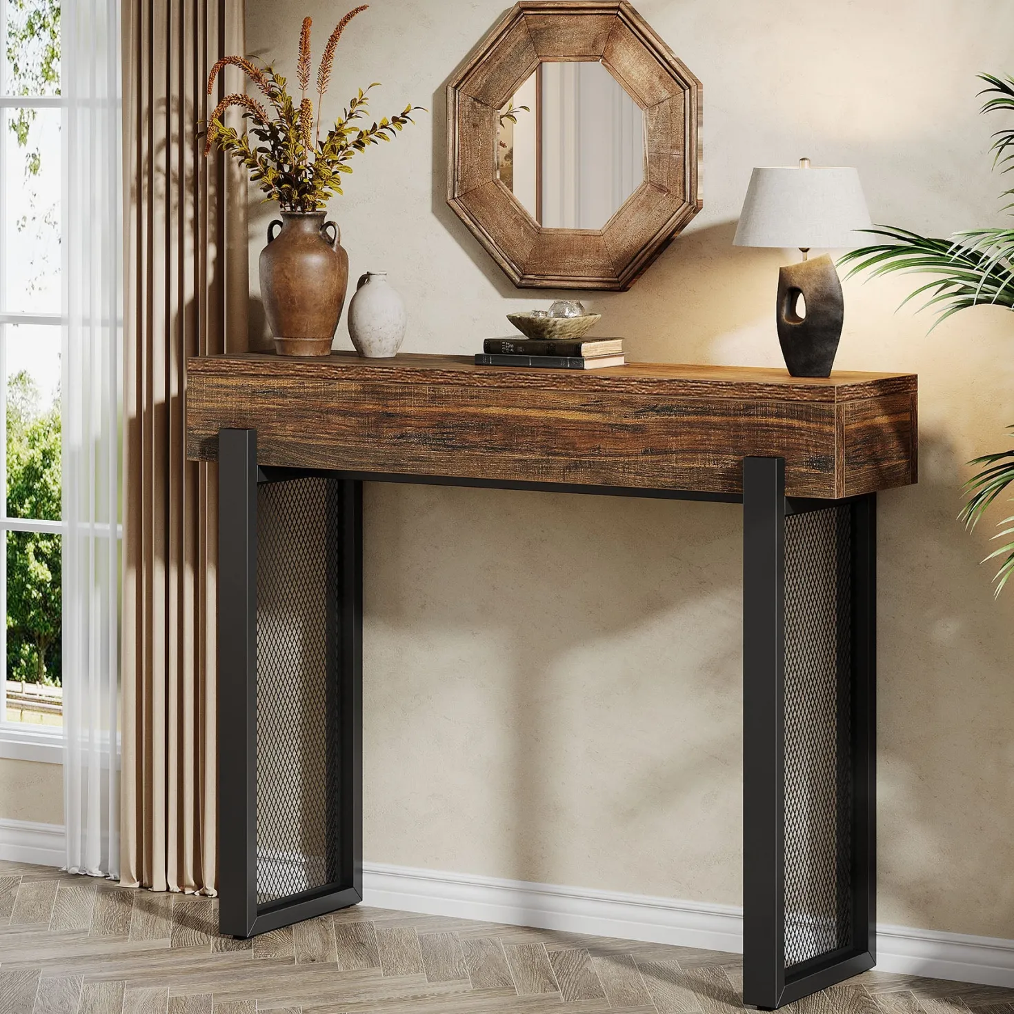 41" Console Table, Small Sofa Entryway Table with Storage and Mesh Metal Legs