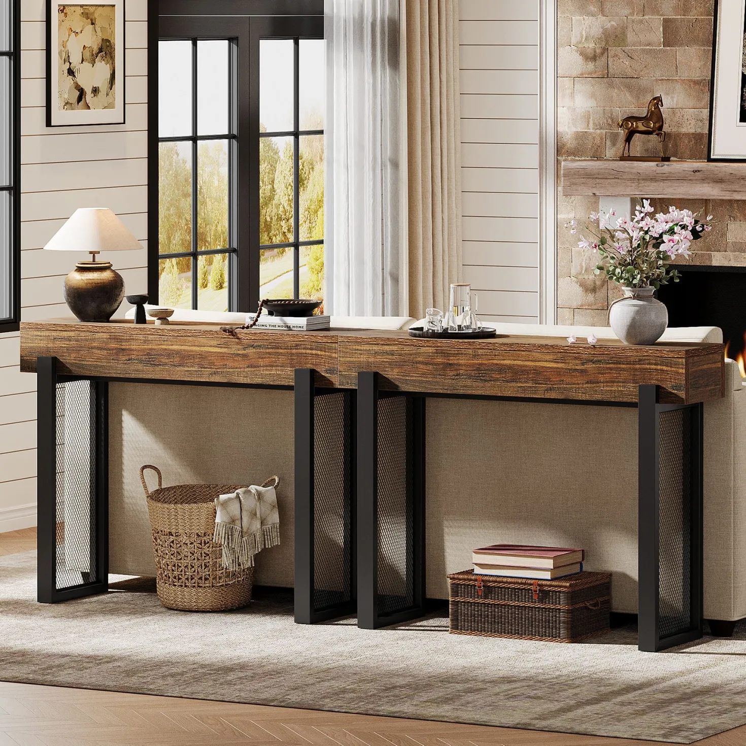 41" Console Table, Small Sofa Entryway Table with Storage and Mesh Metal Legs