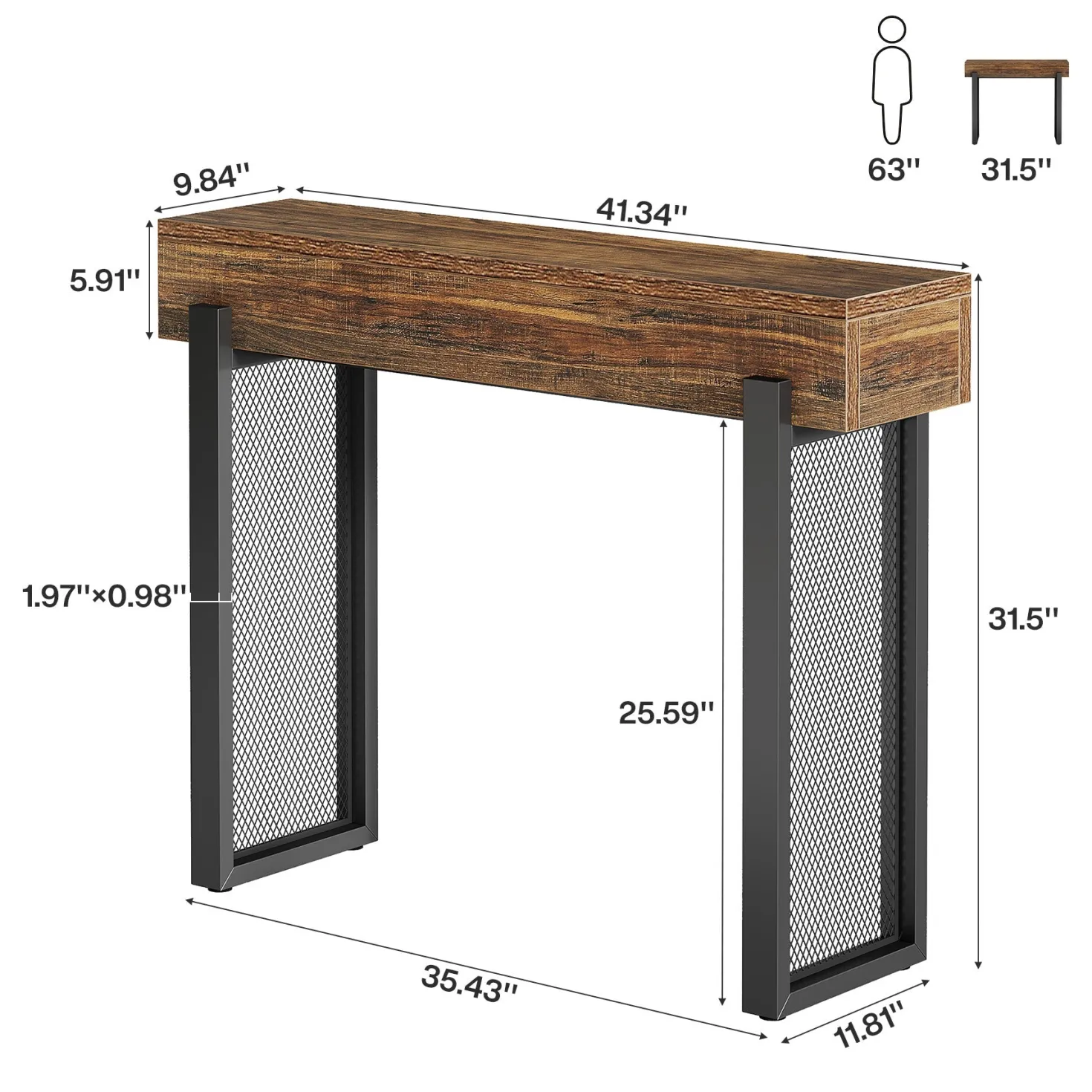 41" Console Table, Small Sofa Entryway Table with Storage and Mesh Metal Legs