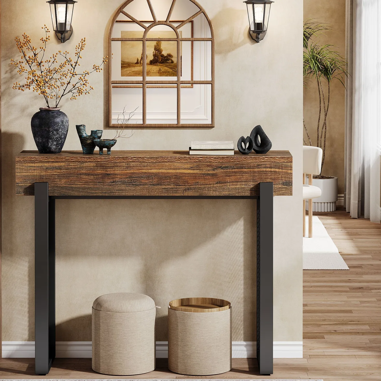 41" Console Table, Small Sofa Entryway Table with Storage and Mesh Metal Legs