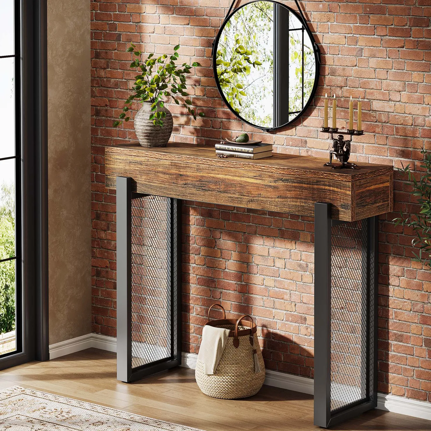 41" Console Table, Small Sofa Entryway Table with Storage and Mesh Metal Legs