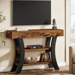 41" Console Table, Sofa Entryway Table with Storage Shelves