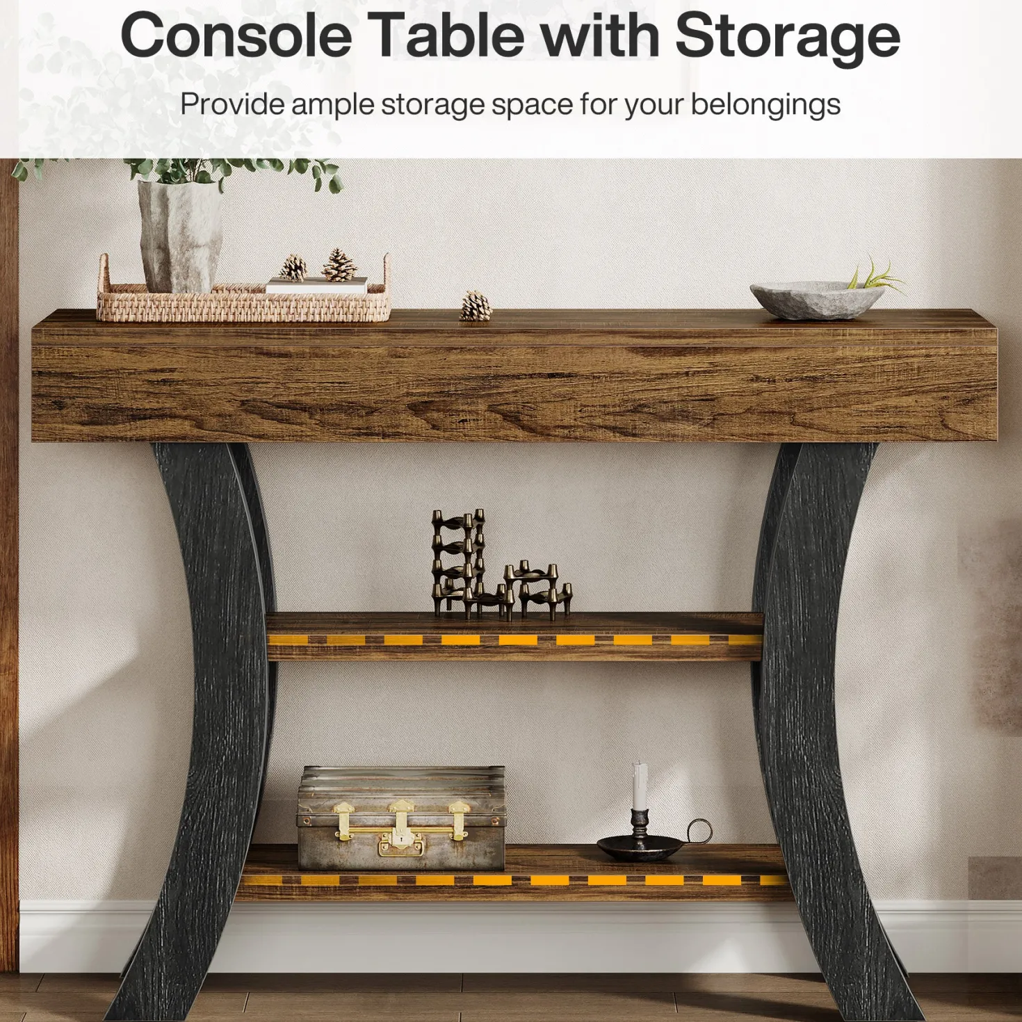 41" Console Table, Sofa Entryway Table with Storage Shelves