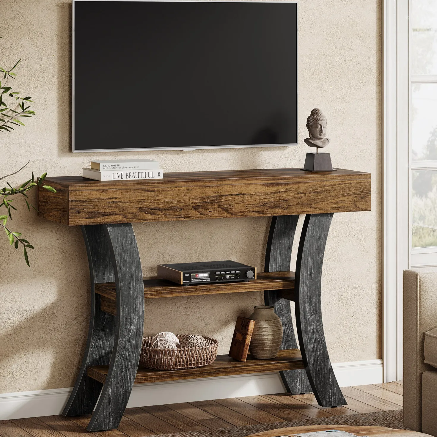 41" Console Table, Sofa Entryway Table with Storage Shelves