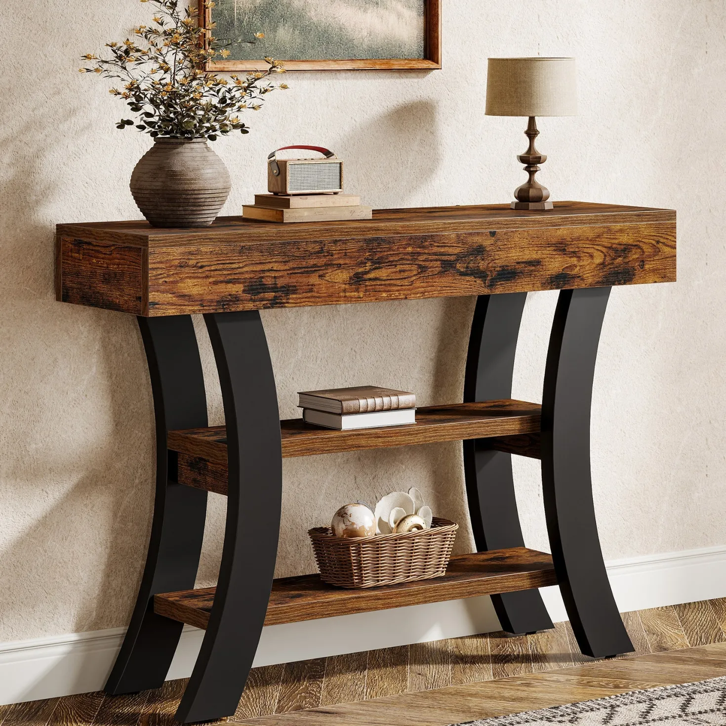 41" Console Table, Sofa Entryway Table with Storage Shelves