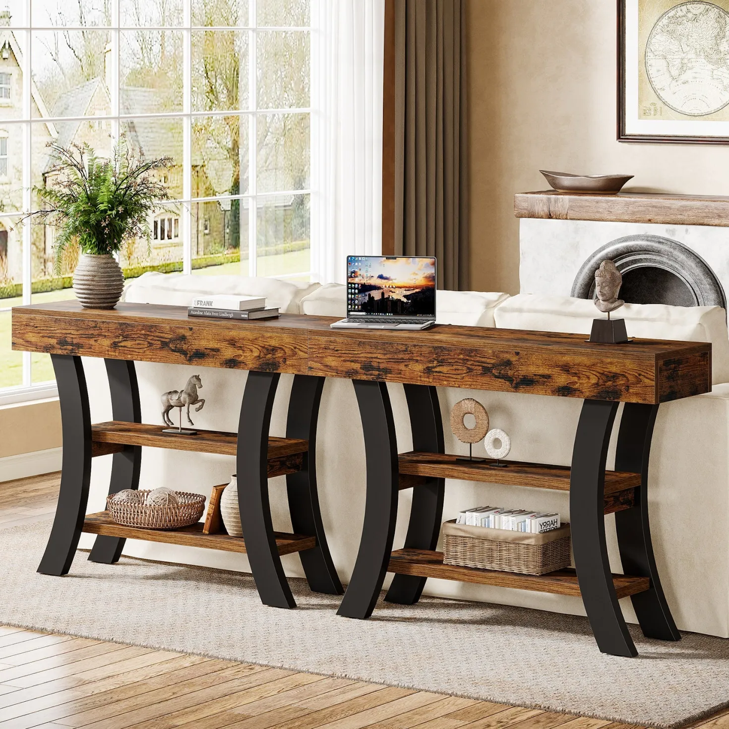41" Console Table, Sofa Entryway Table with Storage Shelves