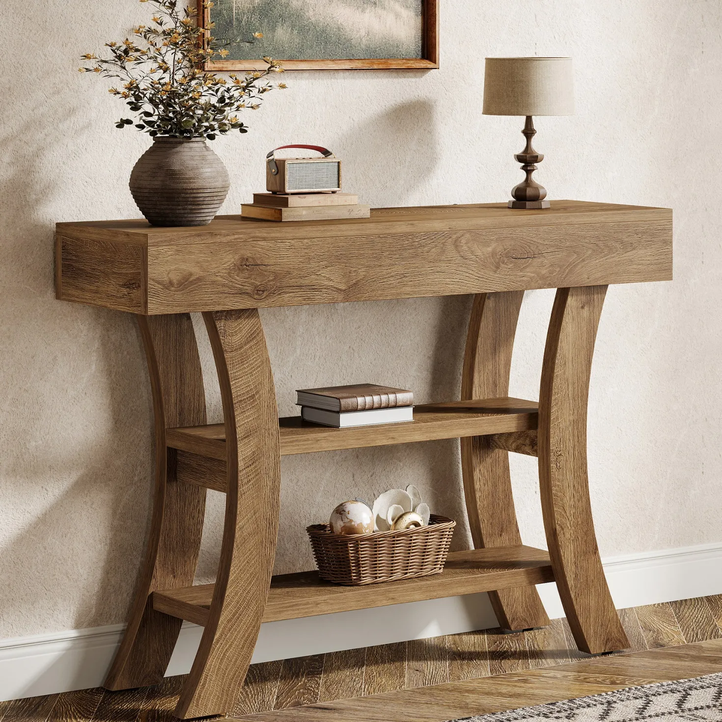 41" Console Table, Sofa Entryway Table with Storage Shelves