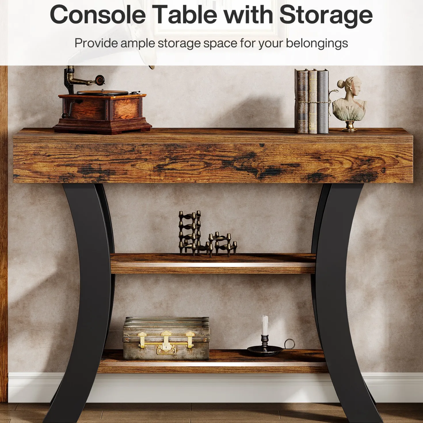 41" Console Table, Sofa Entryway Table with Storage Shelves