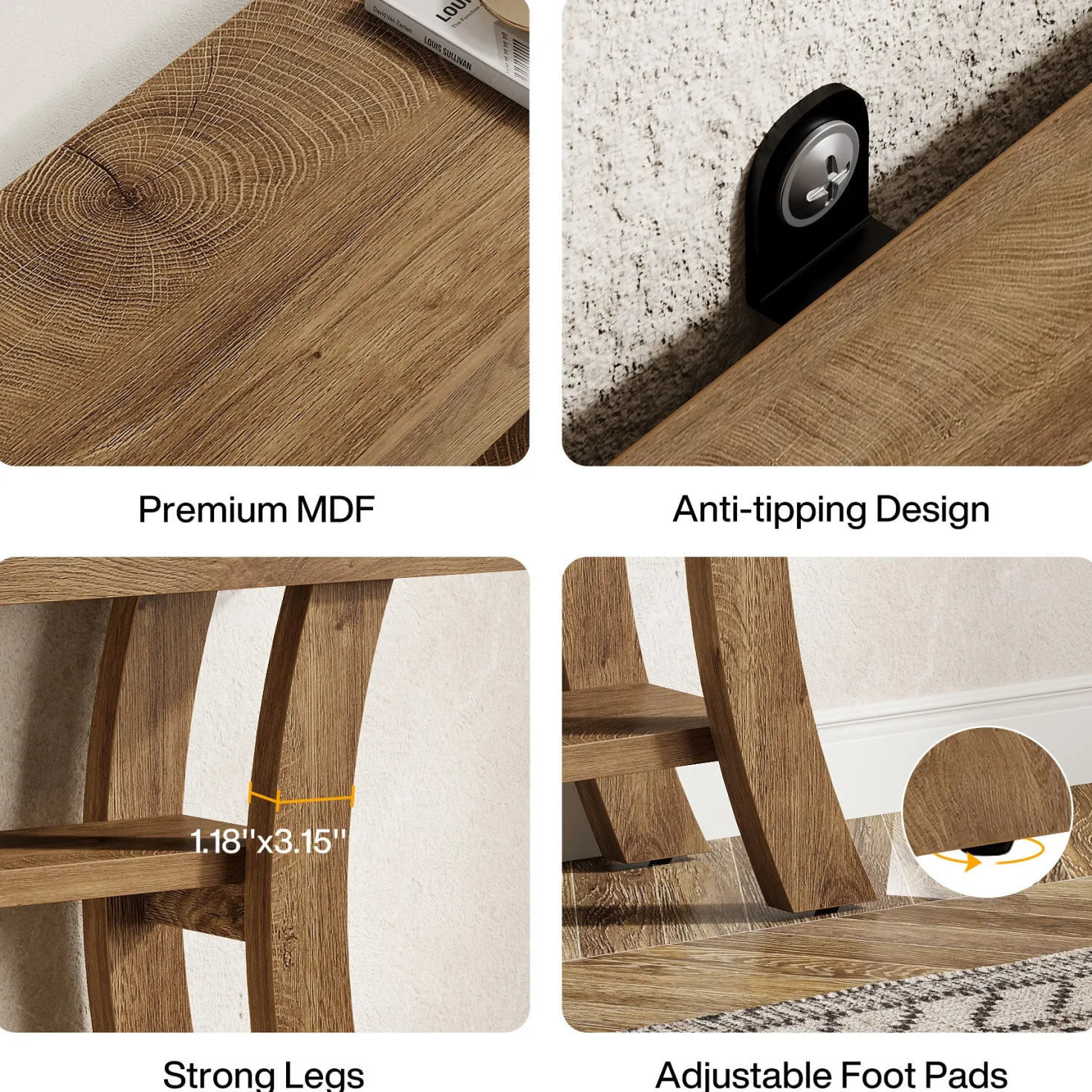 41" Console Table, Sofa Entryway Table with Storage Shelves