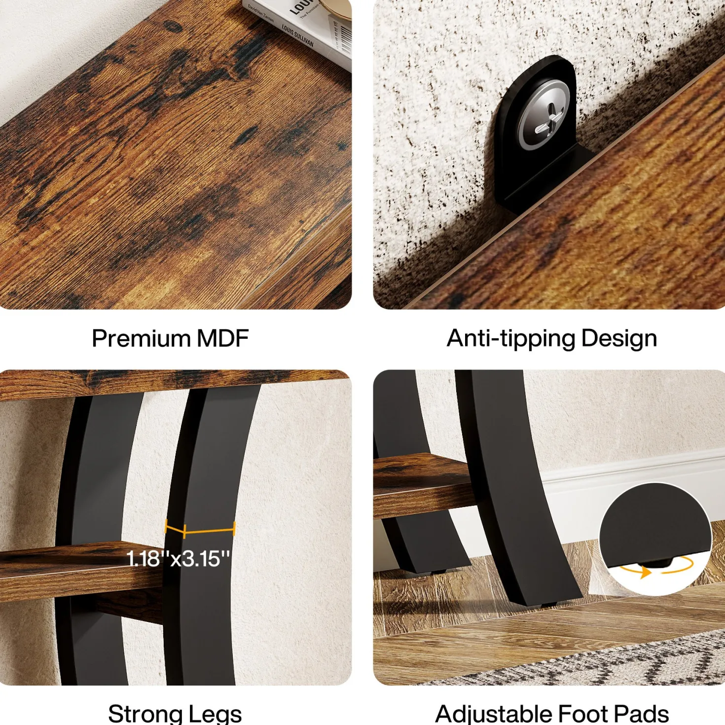41" Console Table, Sofa Entryway Table with Storage Shelves