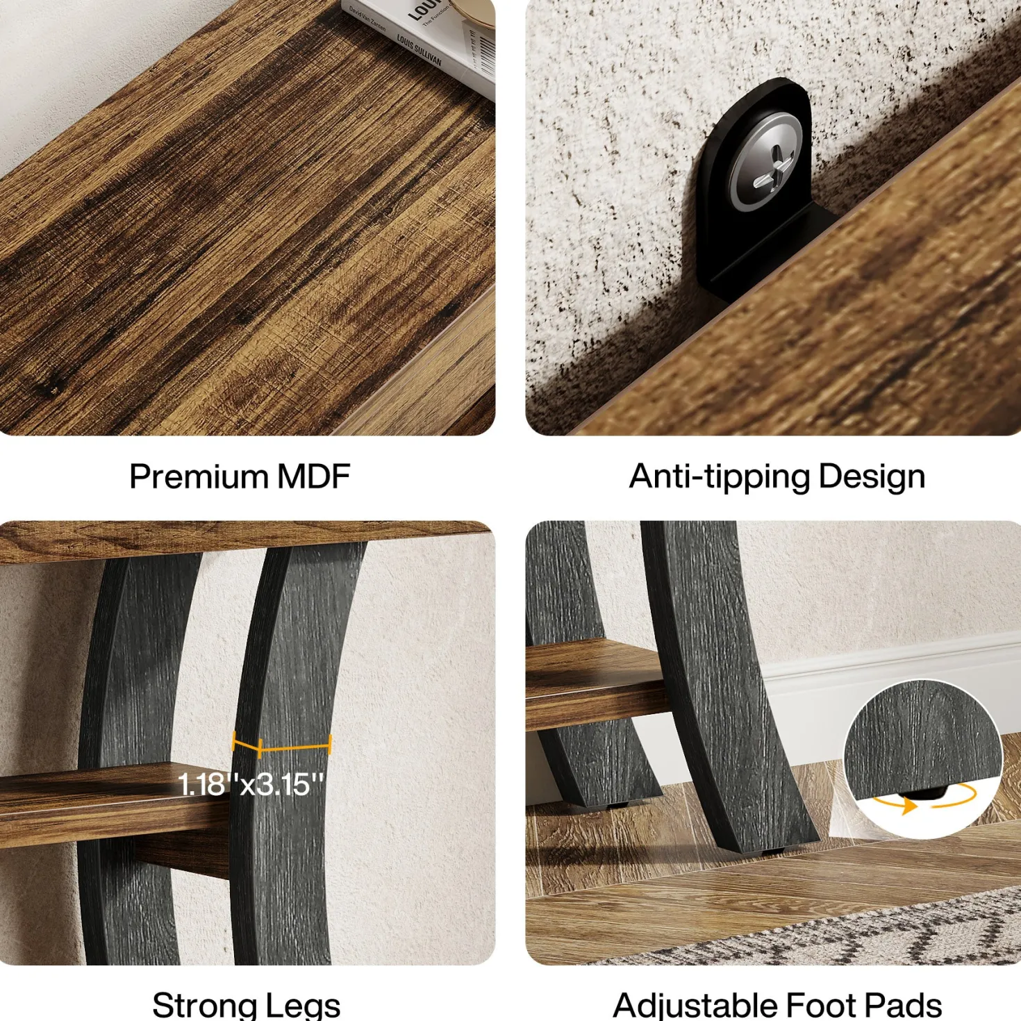 41" Console Table, Sofa Entryway Table with Storage Shelves