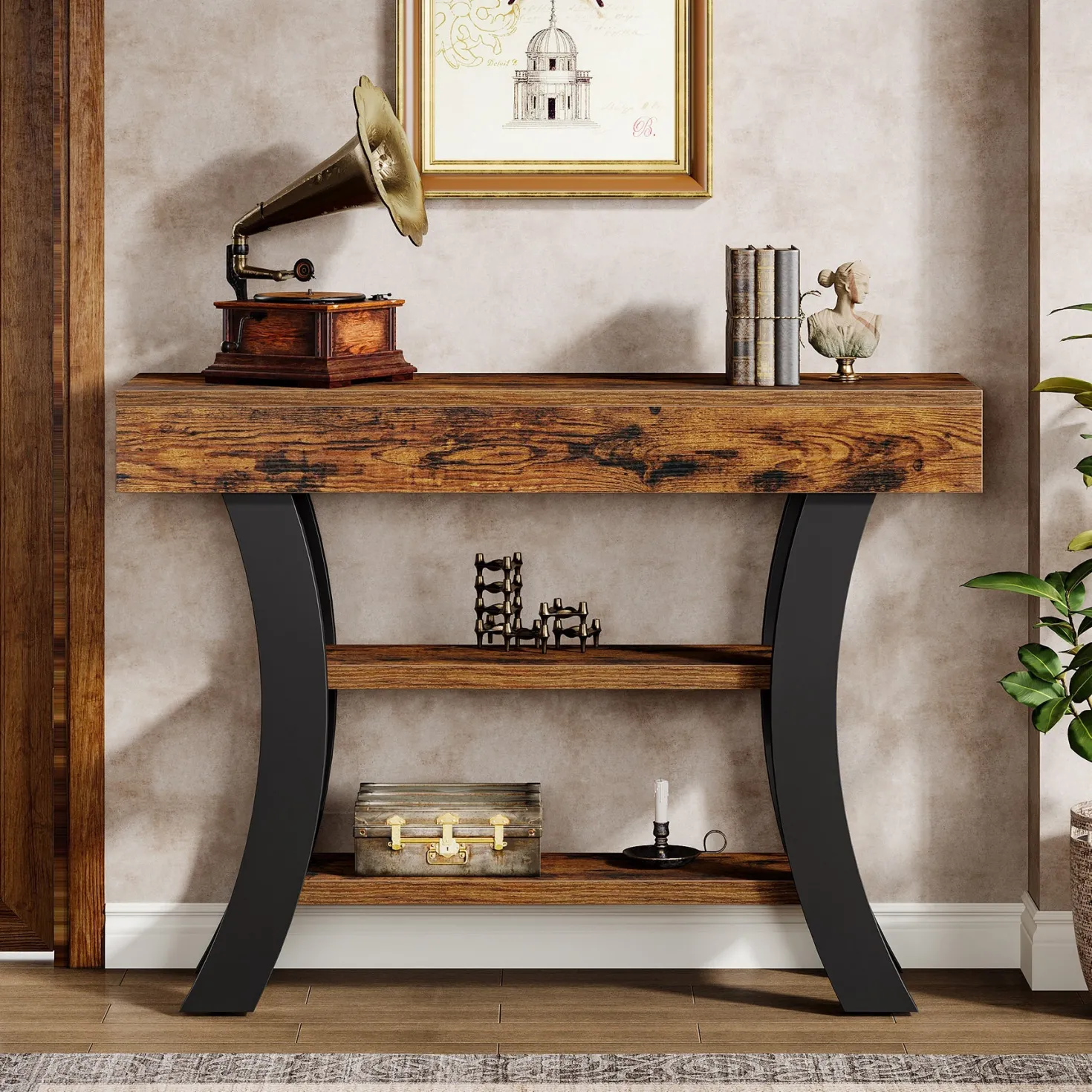 41" Console Table, Sofa Entryway Table with Storage Shelves