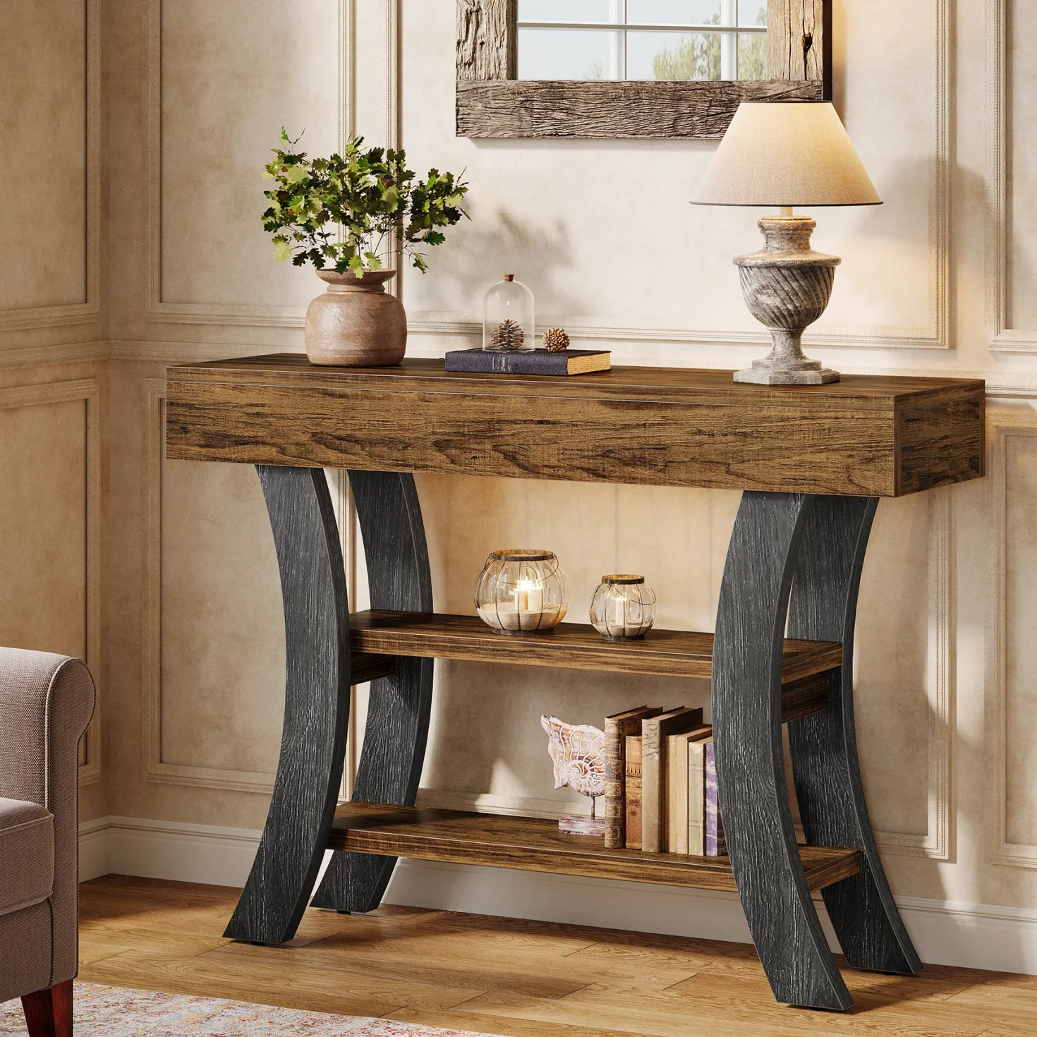 41" Console Table, Sofa Entryway Table with Storage Shelves