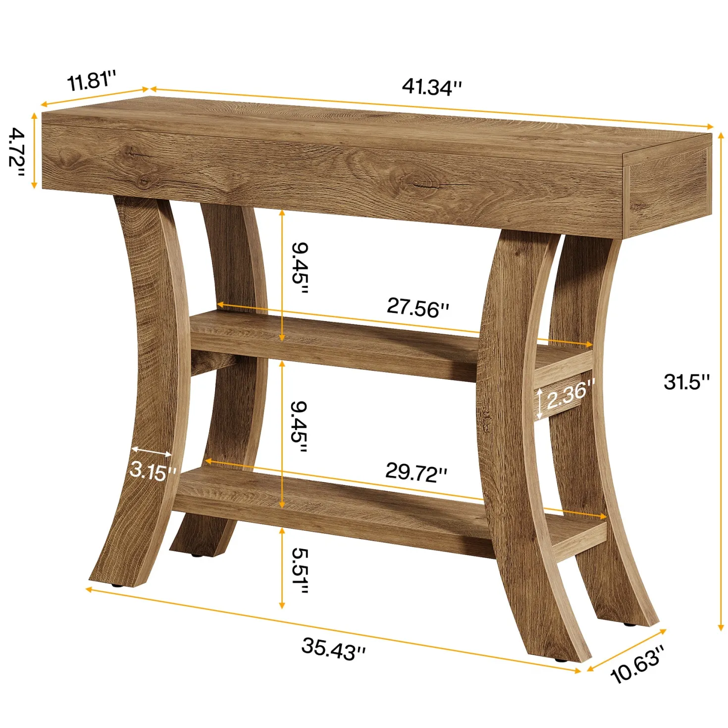 41" Console Table, Sofa Entryway Table with Storage Shelves