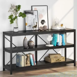 55" Console Table, Sofa Table TV Stand with 3-Tier Storage Shelves