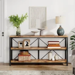 55" Console Table, Sofa Table TV Stand with 3-Tier Storage Shelves