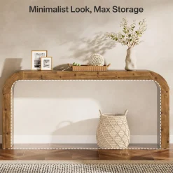 70.8" Console Table, Solid Wood Sofa Table with Curved Corners