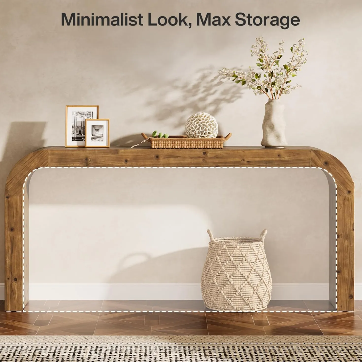 70.8" Console Table, Solid Wood Sofa Table with Curved Corners