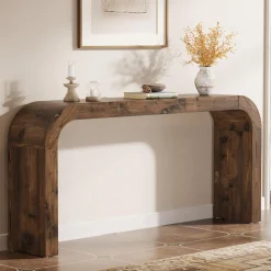 70.8" Console Table, Solid Wood Sofa Table with Curved Corners
