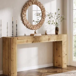 63" Console Table, Solid Wood Farmhouse Sofa Foyer Table for Entryway