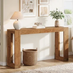 63" Console Table, Solid Wood Sofa Table with Reinforced Base
