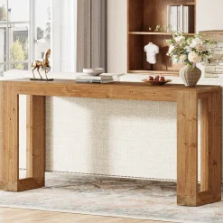 63" Console Table, Solid Wood Sofa Table with Reinforced Base
