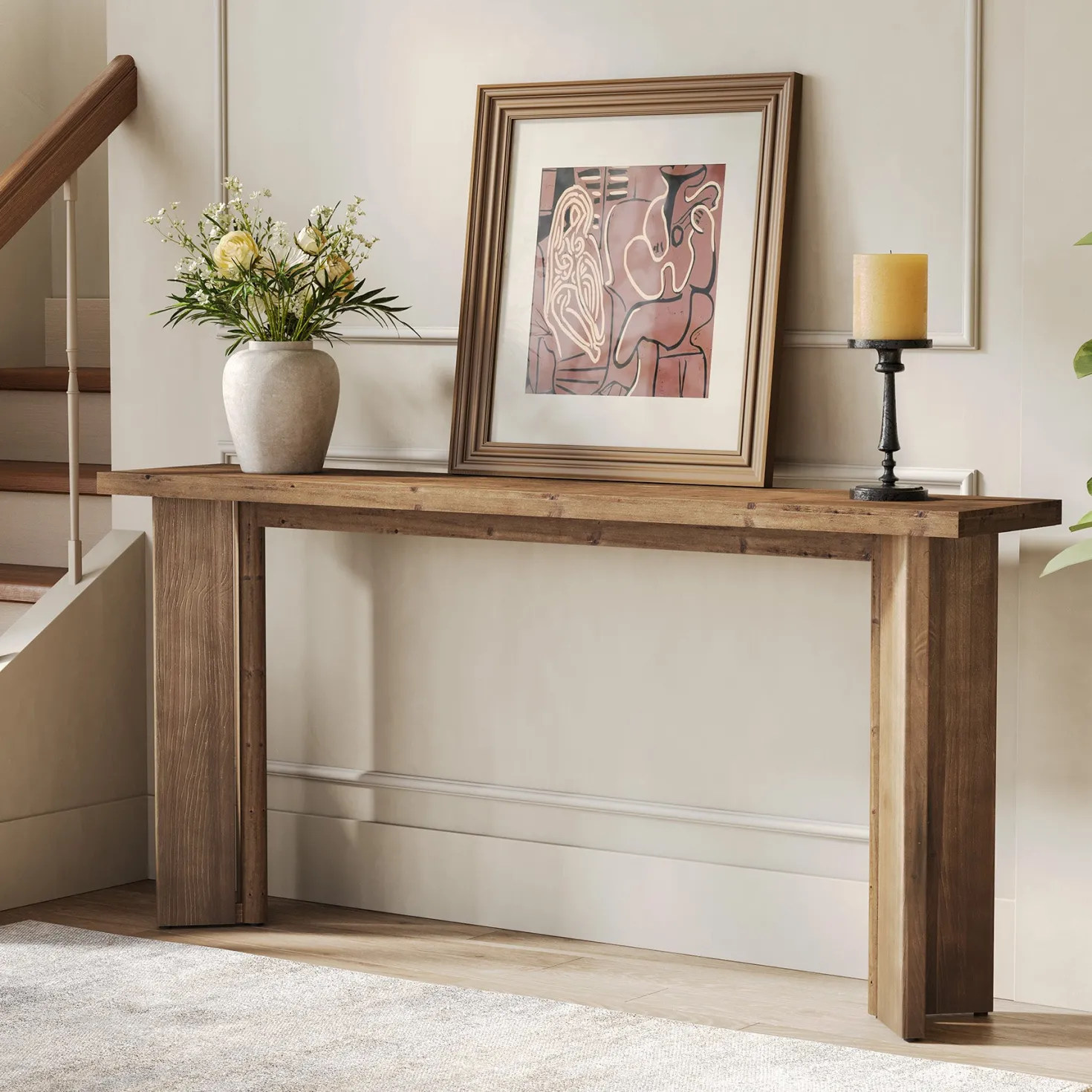 70.9" Console Table, Solid Wood Sofa Table Entryway Foyer Table