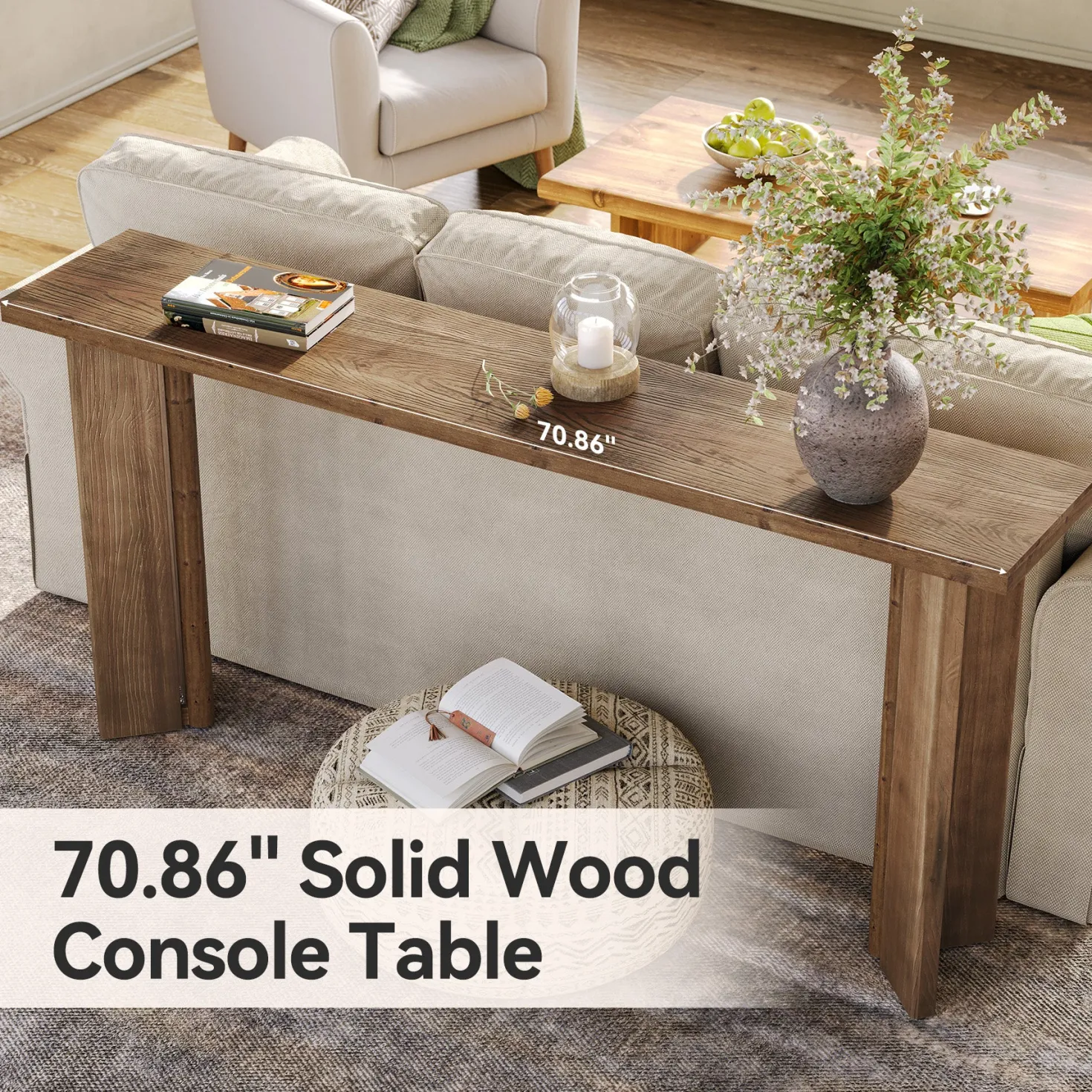 70.9" Console Table, Solid Wood Sofa Table Entryway Foyer Table