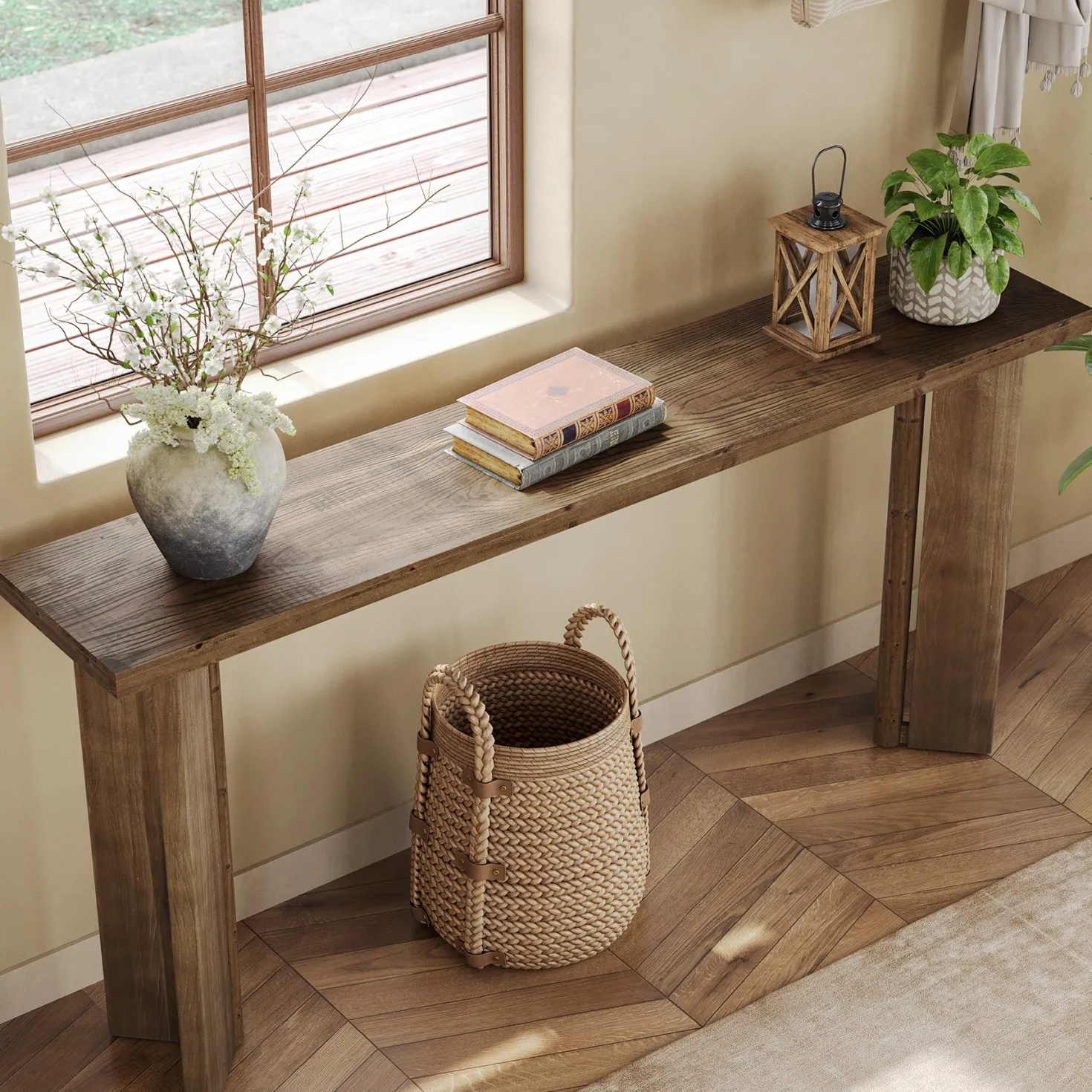 70.9" Console Table, Solid Wood Sofa Table Entryway Foyer Table