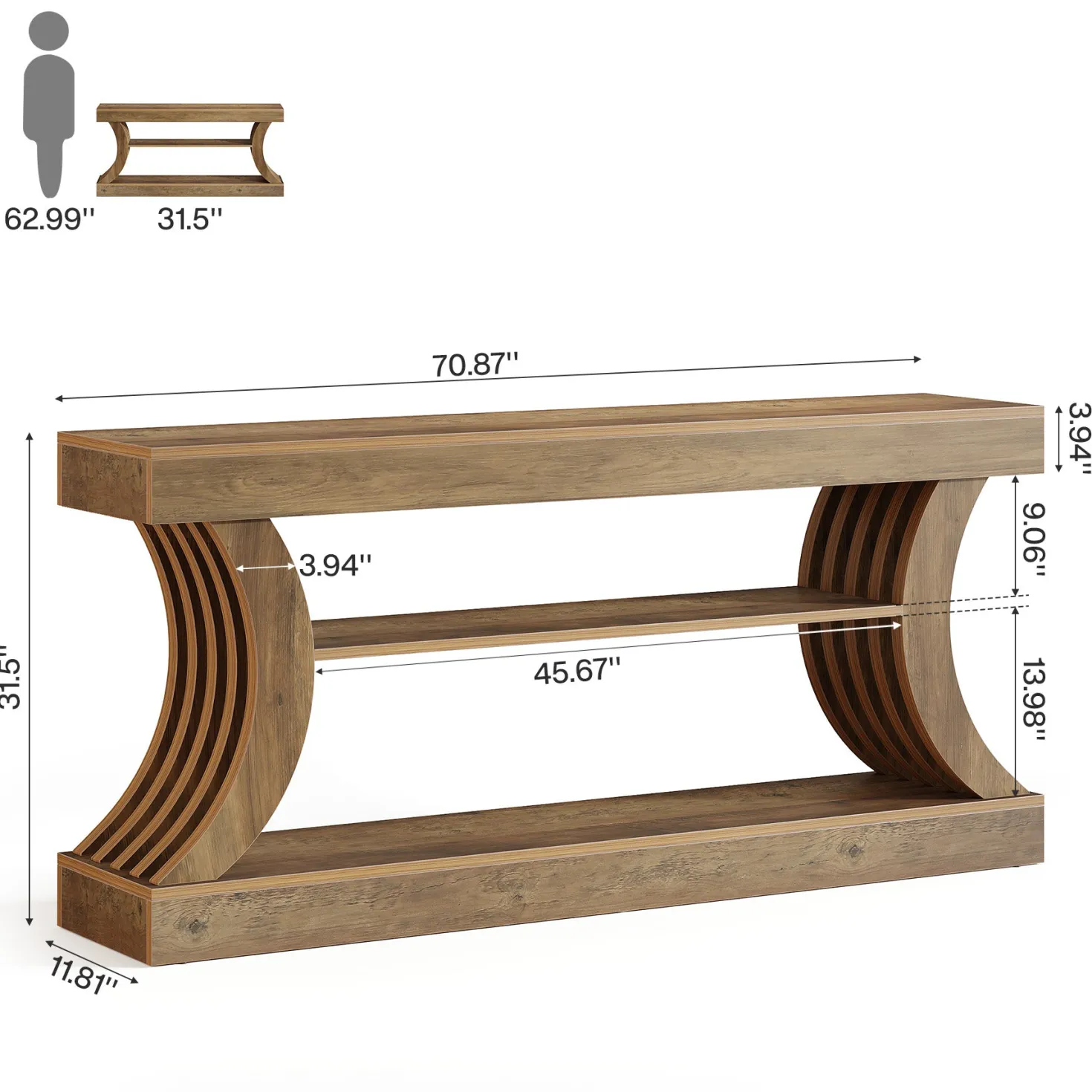 70.9" Console Table, 3-Tier Entryway Couch Table Behind Sofa