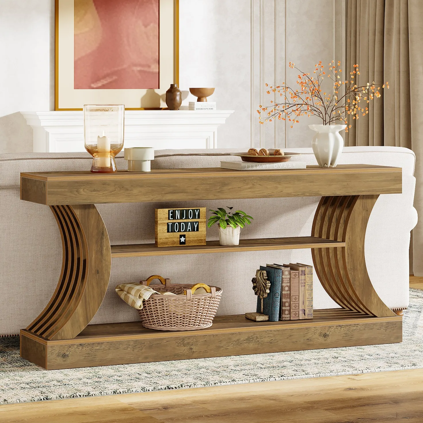 70.9" Console Table, 3-Tier Entryway Couch Table Behind Sofa