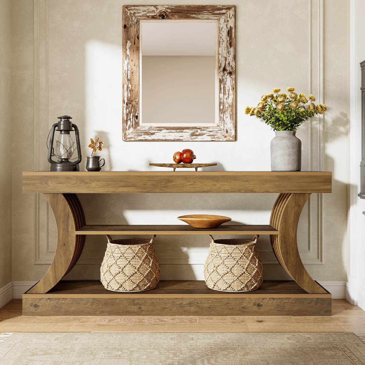 70.9" Console Table, 3-Tier Entryway Couch Table Behind Sofa