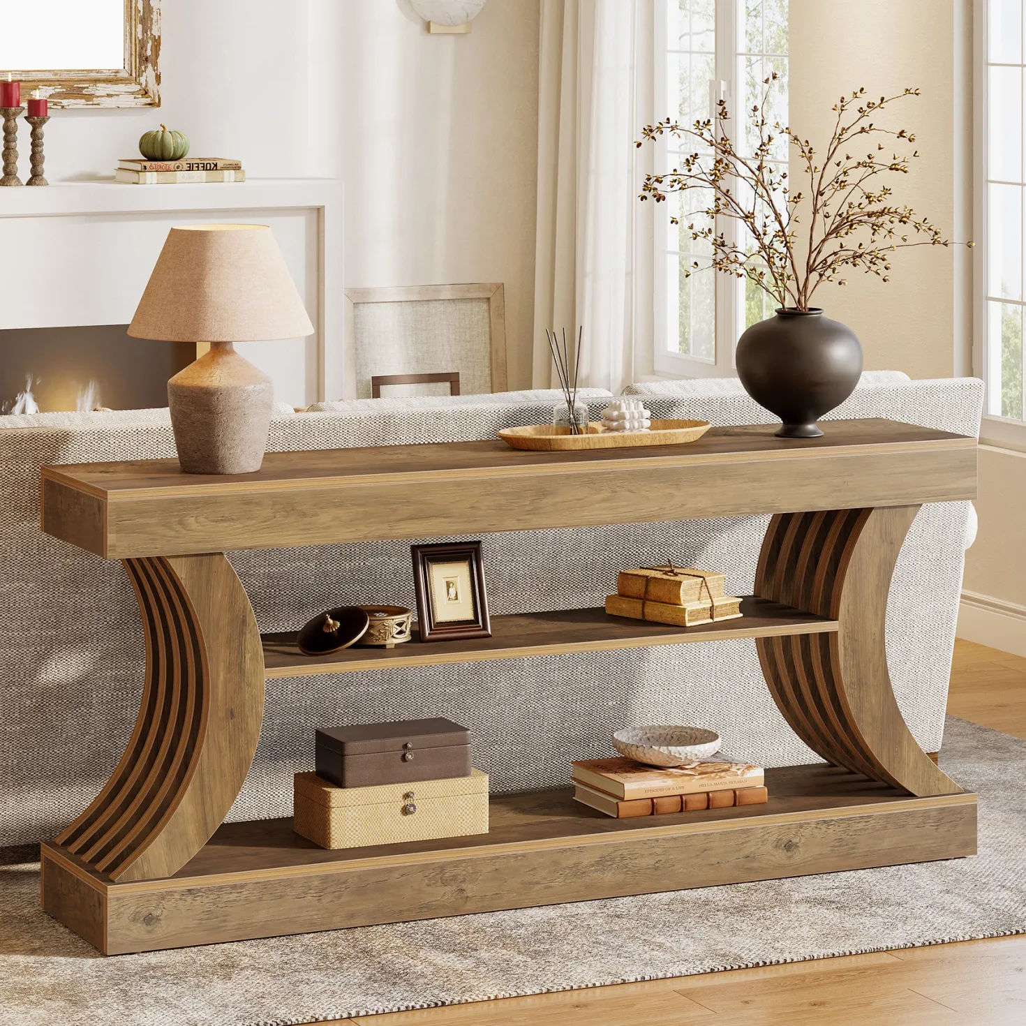 70.9" Console Table, 3-Tier Entryway Couch Table Behind Sofa