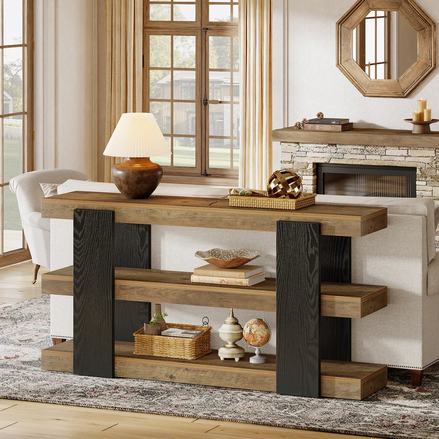 63" Console Table, 3-Tier Entryway Table Sofa Table with Storage