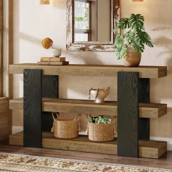 63" Console Table, 3-Tier Entryway Table Sofa Table with Storage