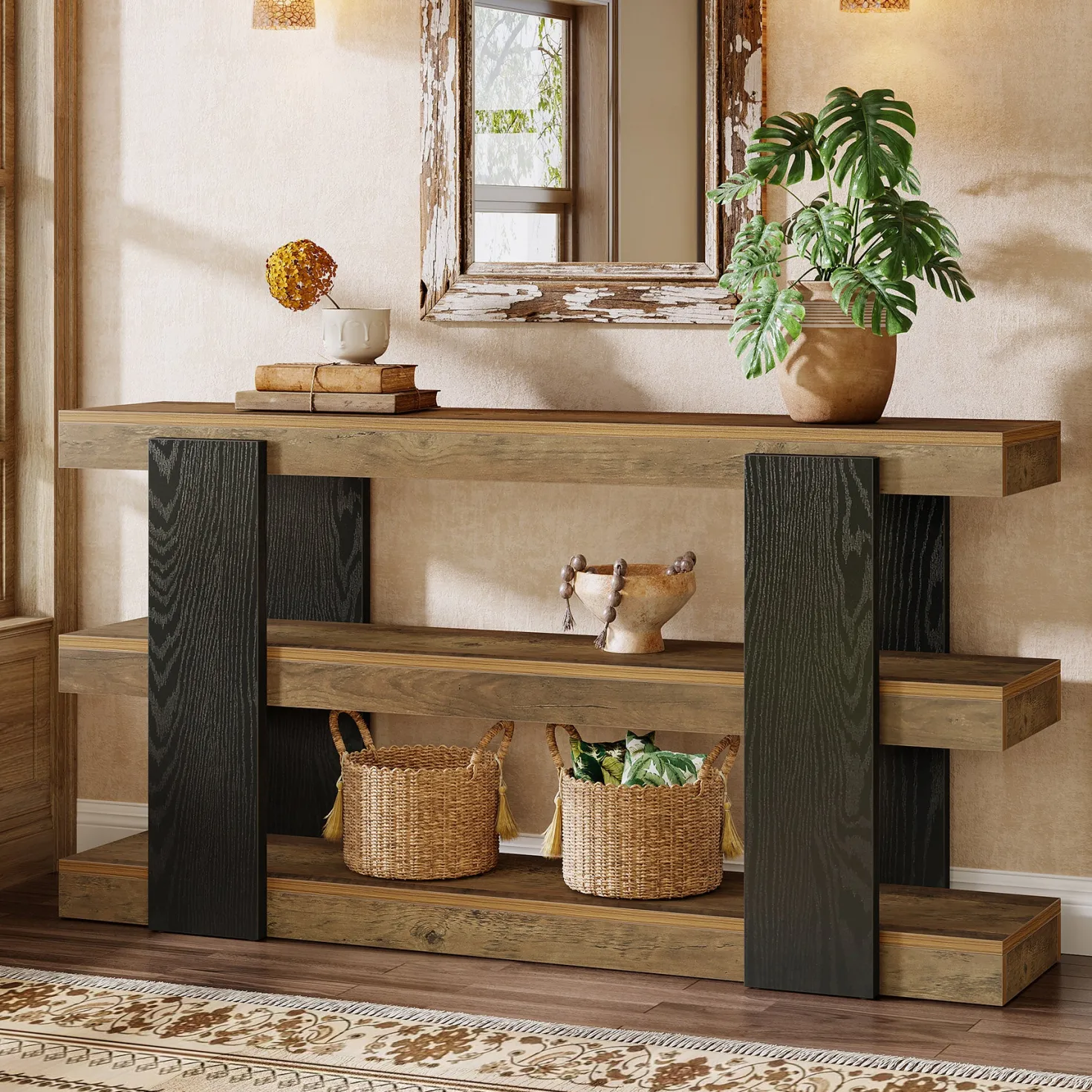 63" Console Table, 3-Tier Entryway Table Sofa Table with Storage