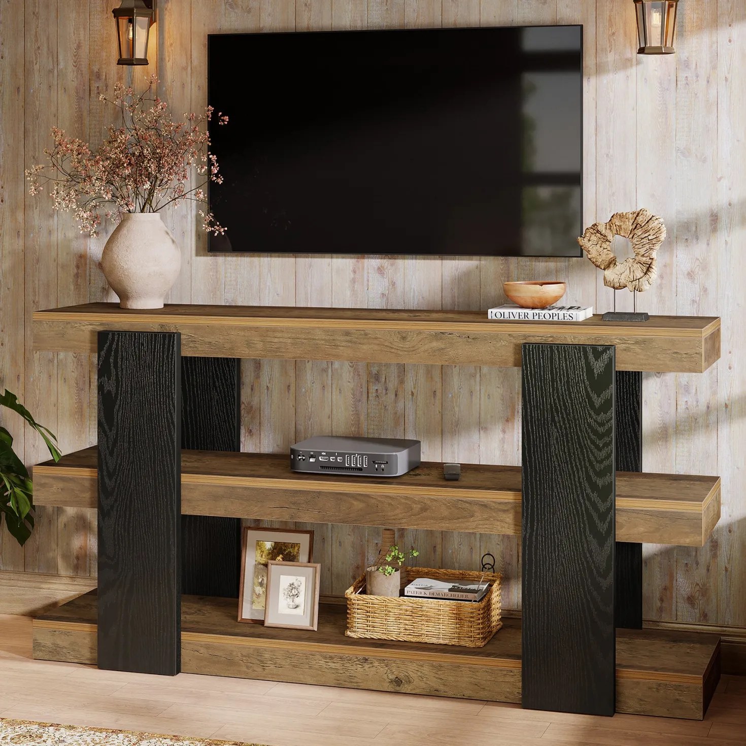 63" Console Table, 3-Tier Entryway Table Sofa Table with Storage