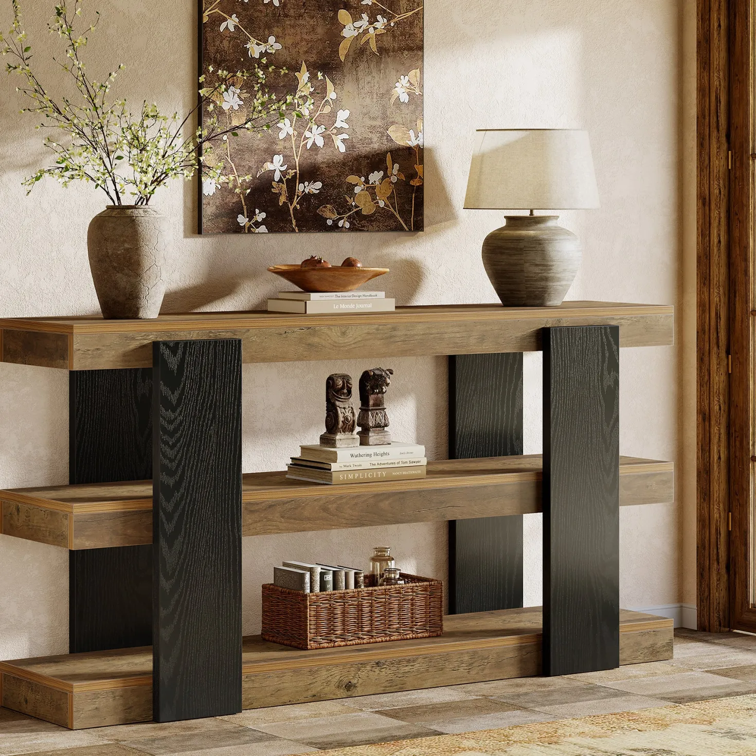 63" Console Table, 3-Tier Entryway Table Sofa Table with Storage